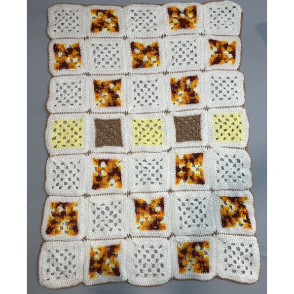 Handmade Other - Baby-Aphgan-Blanket-Crochet-Handmade Unisex 40in X 29.5in‎ White Brown Orange